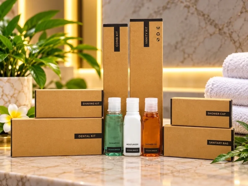 Grace Amenities hotel toiletries and guest kits in kraft boxes